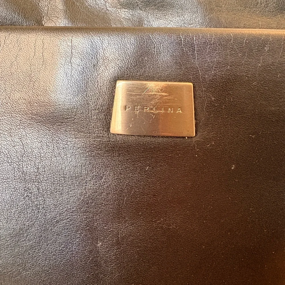 Perlina Black Leather Tote Bag